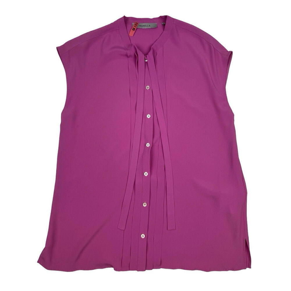 Marella Silk Blend Pleated Sleeveless Tie Blouse Pink Size 6 US
